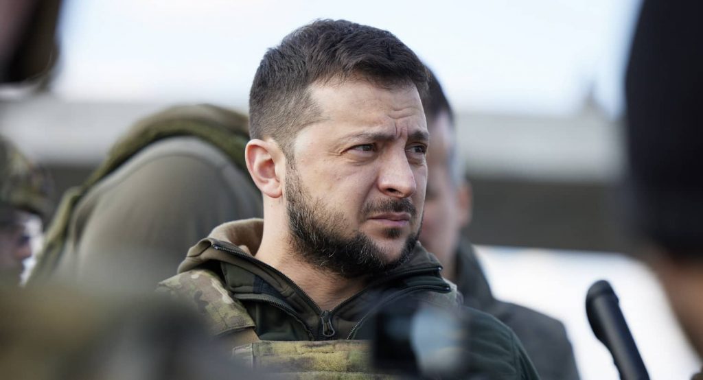 Ukrainian President Volodymyr Zelensky visits the town of Bucha outside the capital Kyiv. Photo credit: EYEPRESS via Reuters Connect.