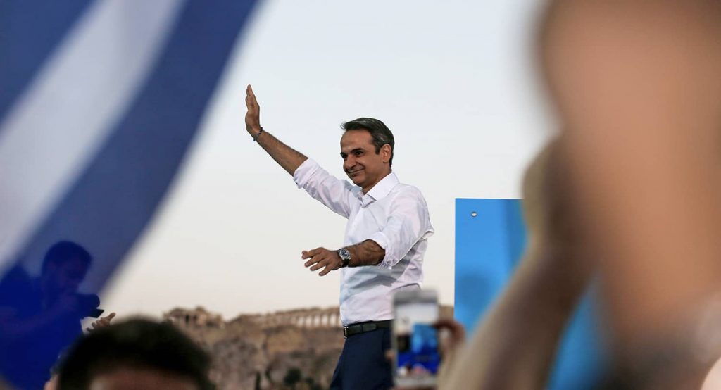 Greece’s Prime Minister Kyriakos Mitsotakis during a pre-election rally in Athens. Photo credit: REUTERS