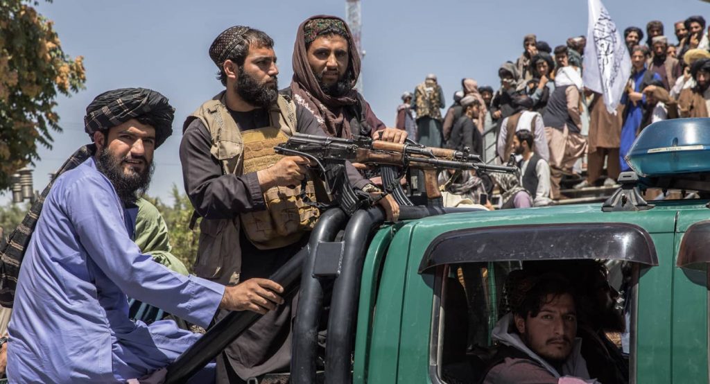 Taliban celebrate the second anniversary of their take-over, in front of the American embassy in Kabul, August 15, 2023. Photo credit: Zerah Oriane/ABACA via Reuters Connect