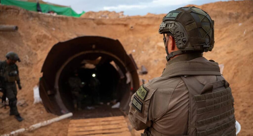 Largest Hamas tunnel in Gaza uncovered by Israeli troops, a few hundred metres from the Erez border crossing. The underground passage is part of an extensive network stretching over 2.5 miles (4km), according to the Israeli army, December 2023, Photo credit: Israel Defense Forces/Cover Imag via Reuters Connect.