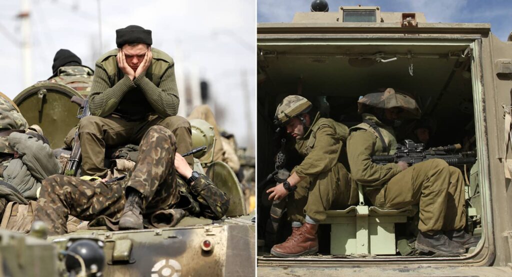 Ukrainian soldiers (left, photo credit: REUTERS/Marko Djurica), Israeli Soldiers (right, photo credit: REUTERS/Baz Ratner).