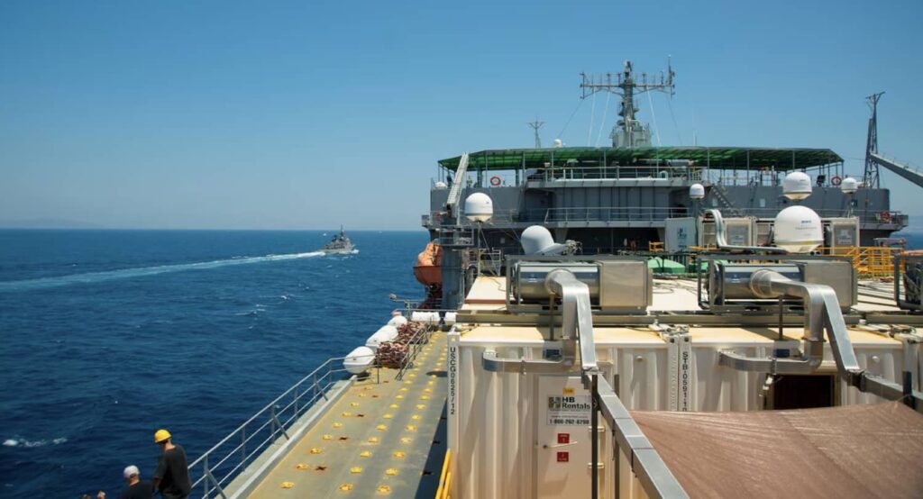 MV Cape Ray Arrives in the southern Italian port of Gioia Tauro July 2014 to receive Syrian chemical weapons for destruction at sea. Photo credit: James Foggo.