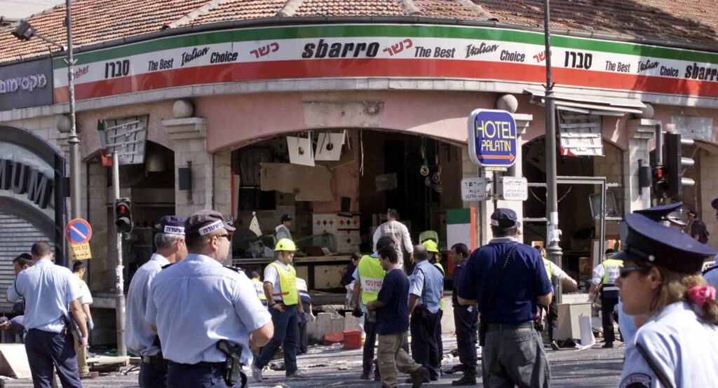 The Sbarro Pizzeria in Jerusalem after the suicide bombing, August 9, 2001. Photo credit: REUTERS.